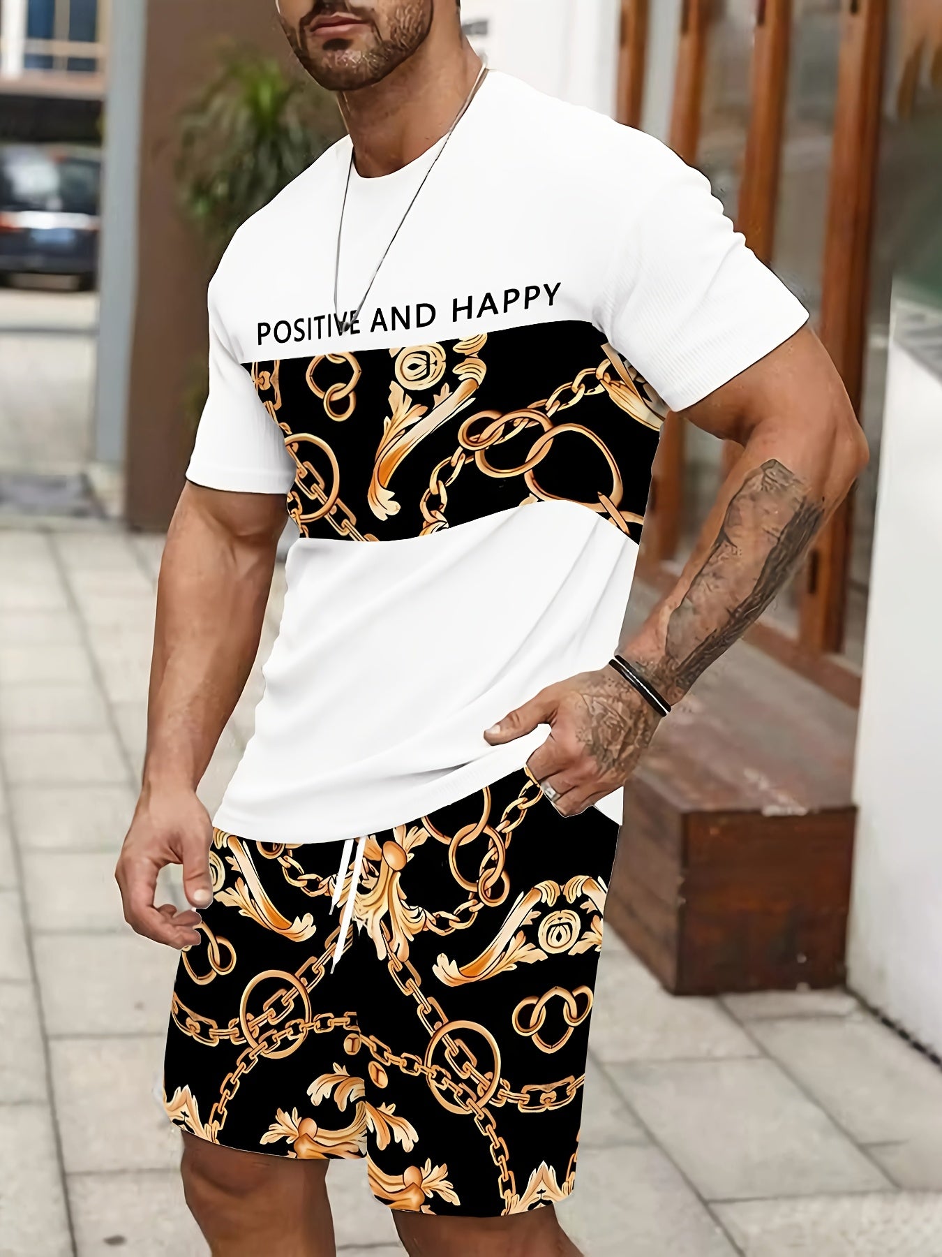 Men's Summer Gorgeous Printed Round Neck Set 983