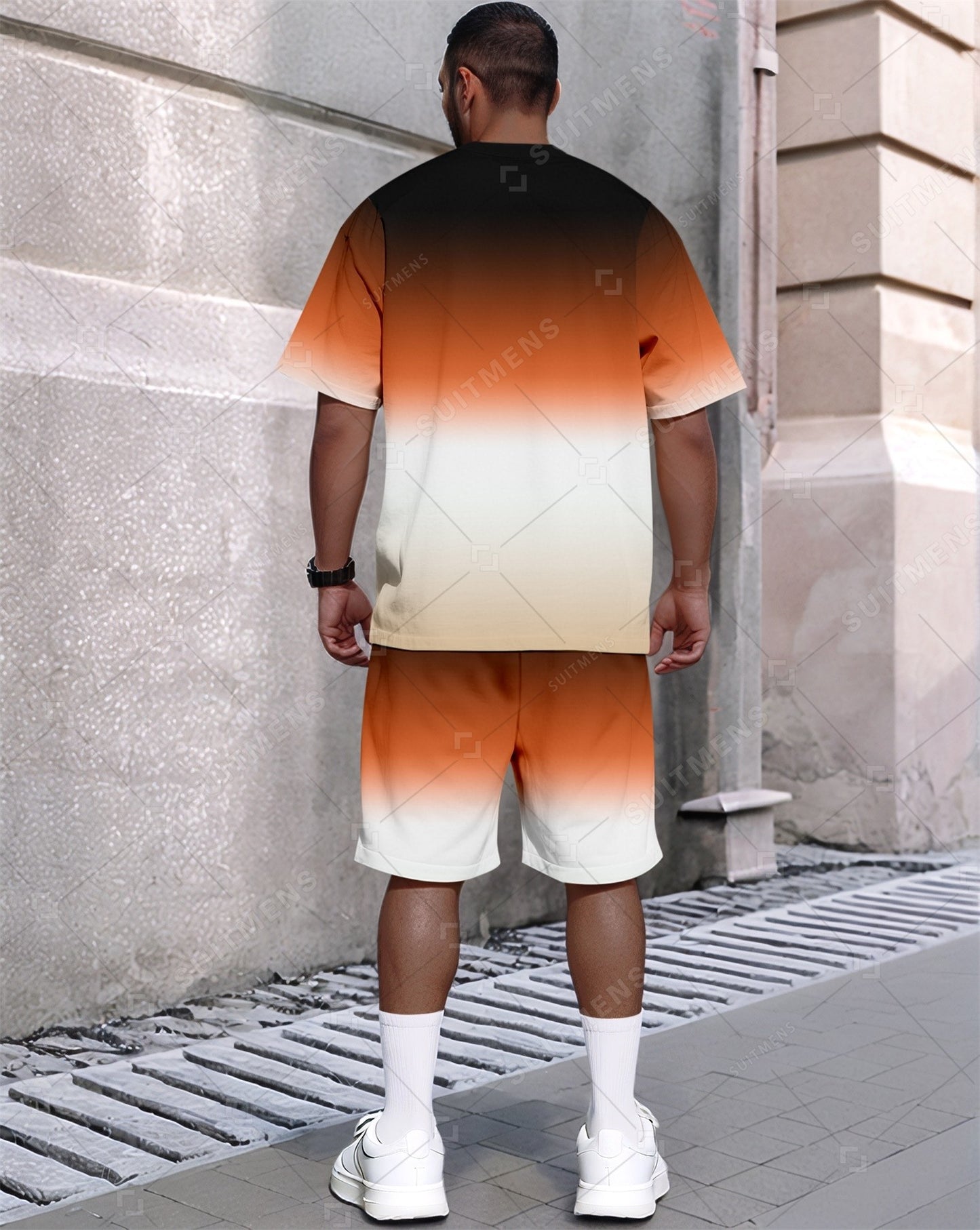 Men's Summer Gradient Printed Round Neck Set 434