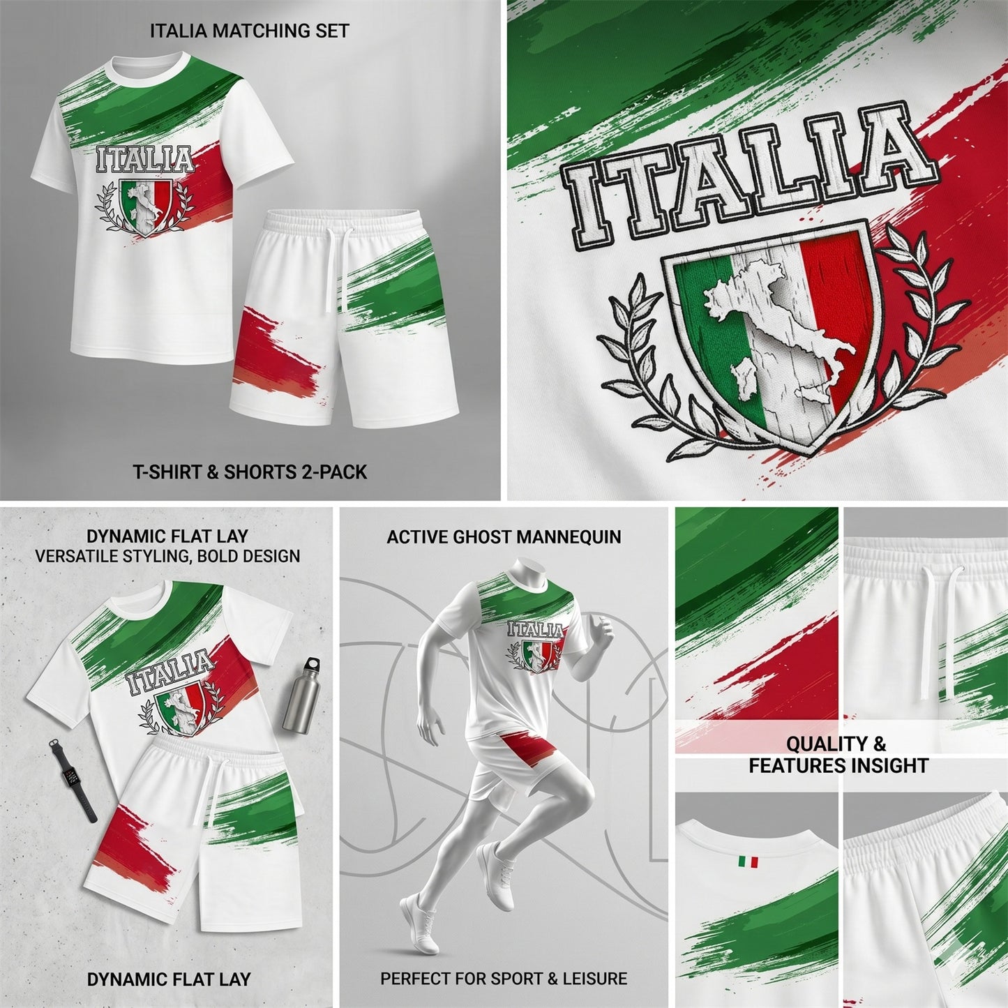 Men’s Italy Flag Graphic 2 Piece Shorts Set, Casual Short Sleeve T Shirt and Matching Drawstring Shorts Outfit, Lightweight Breathable Summer Tracksuit for Travel, Streetwear, Vacation, Daily Wear, Gym, and Outdoor Activities