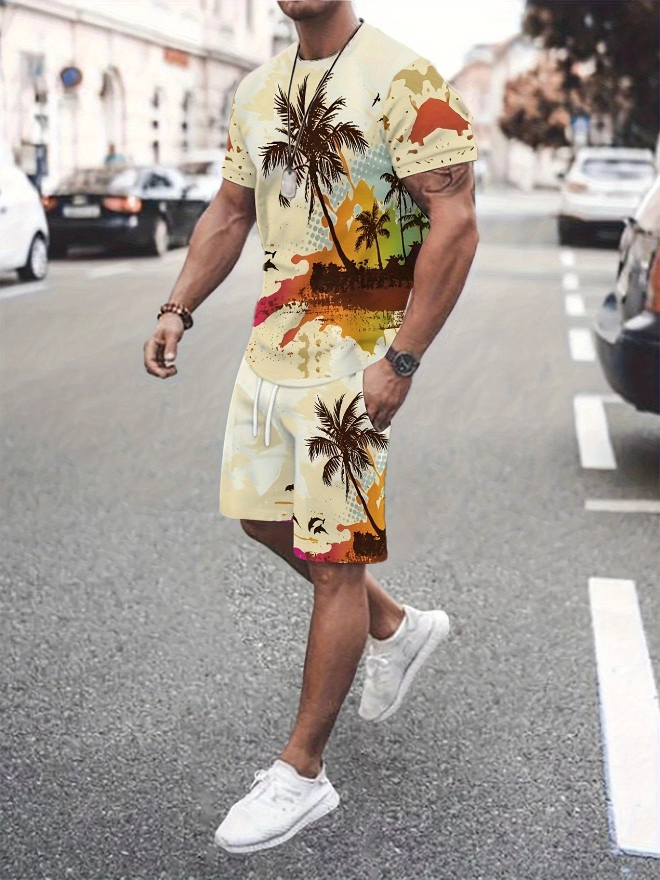 Men's Summer Vacation Round Neck Set 197