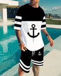 Suitmens Men's casual vacation color block printed shorts Set 570