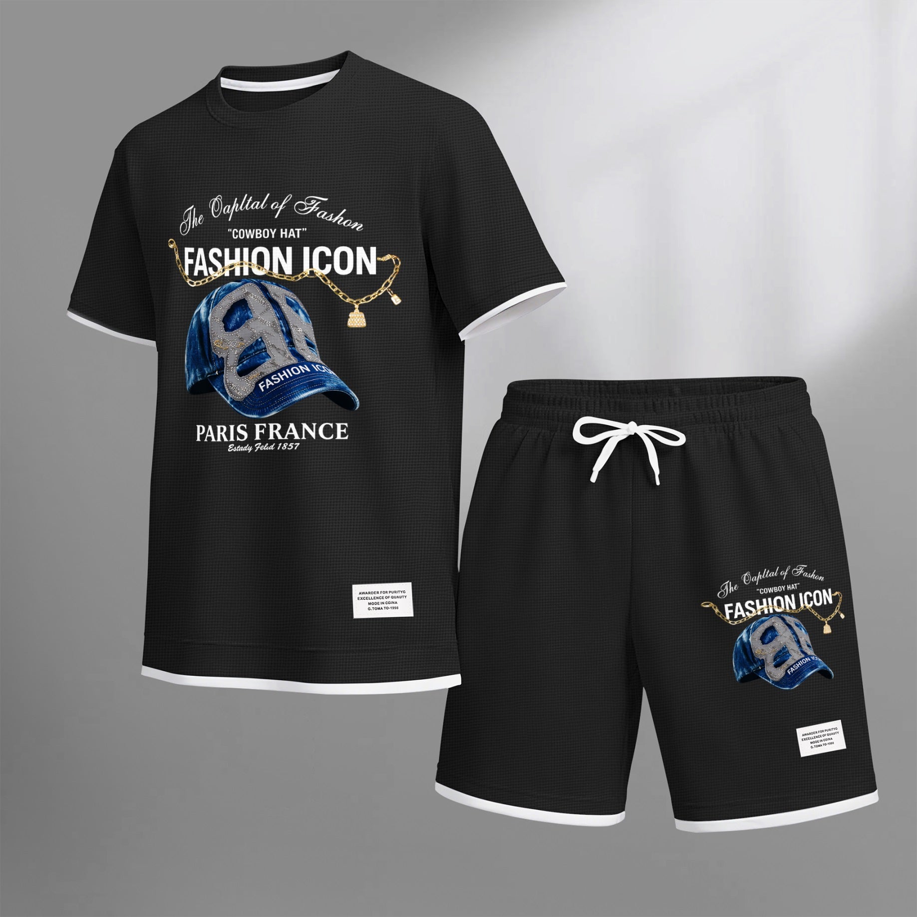 Men's Retro Cool Letter Print Short Sleeve T-Shirt & Shorts Set, Summer Lightweight Waffle Sporty Casual Two-Piece Outfit, Streetwear for Gym & Daily Wear
