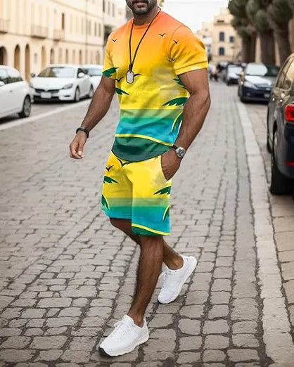 Men's Hawaiian Print Shorts Set 449