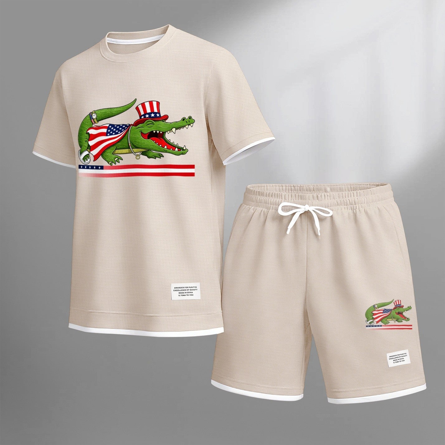 Men's Funny Animal Graphic Print Short Sleeve Shirt and Drawstring Shorts Set, Casual Summer Two-Piece Outfit, Lightweight Breathable Relaxed Fit Sportswear, Stylish Comfortable Daily Wear Beach Vacation Travel Loungewear