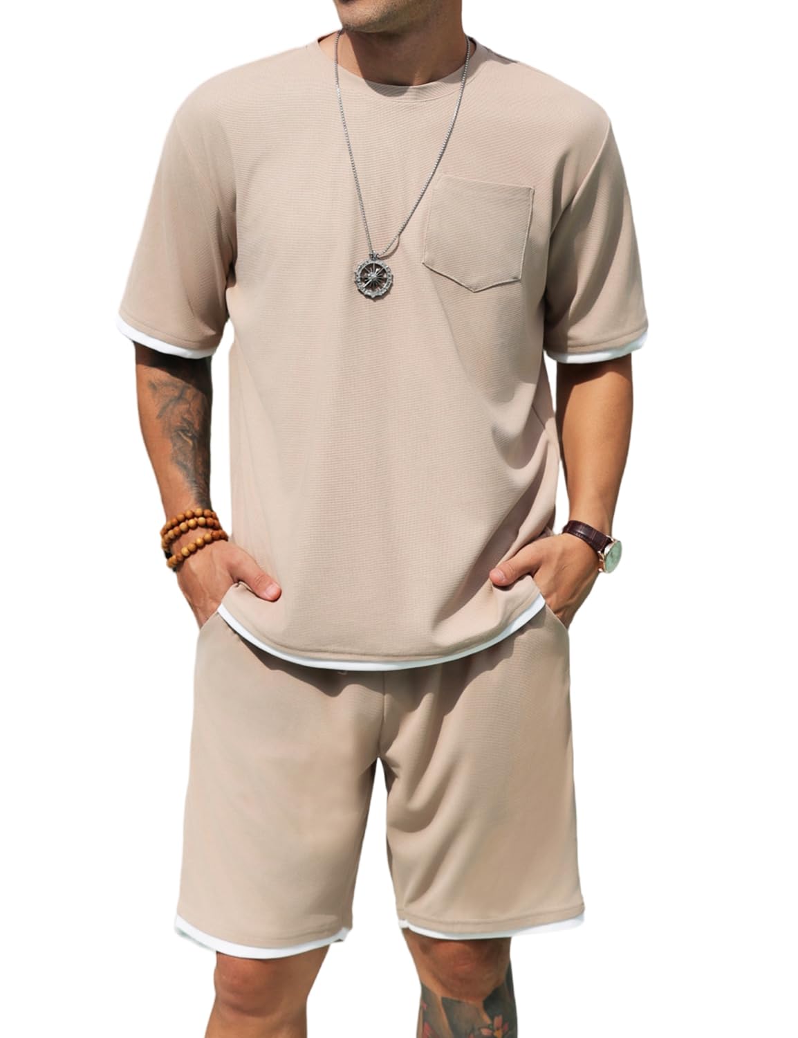 Men's Simple Matching Summer Round Neck Set 194