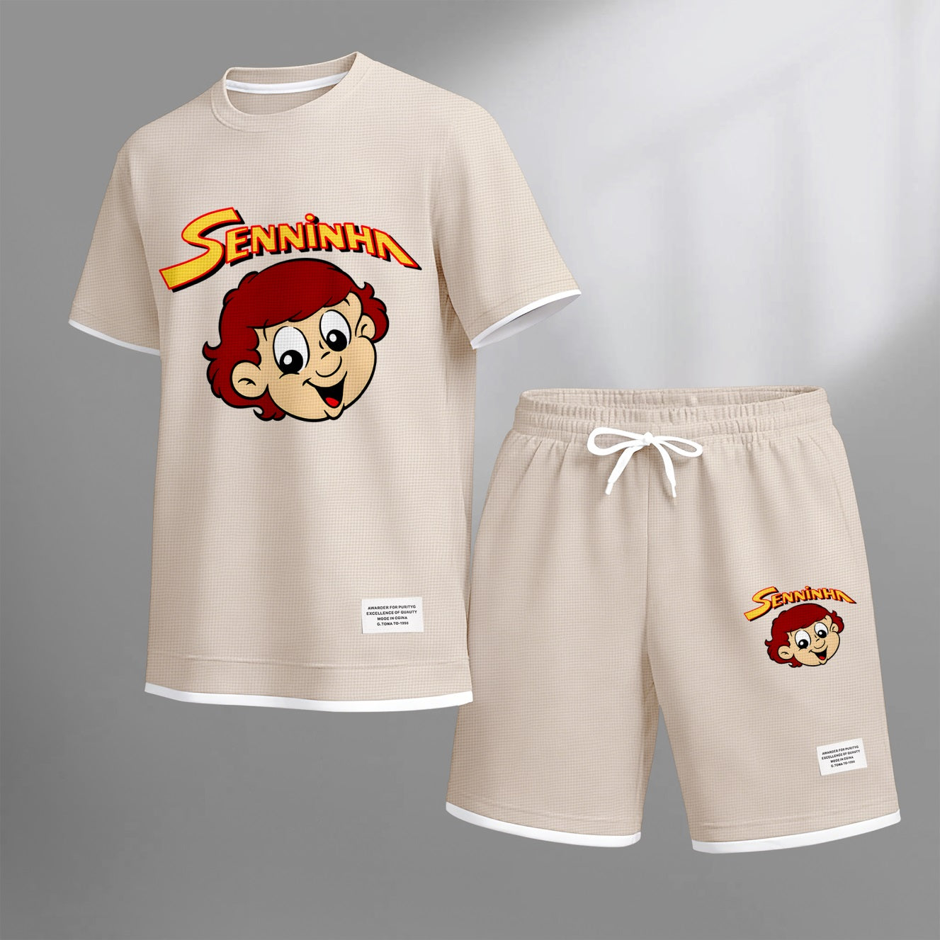 Men's Racing Star Print Waffle Fabric Short-Sleeved Shirt And Shorts Set