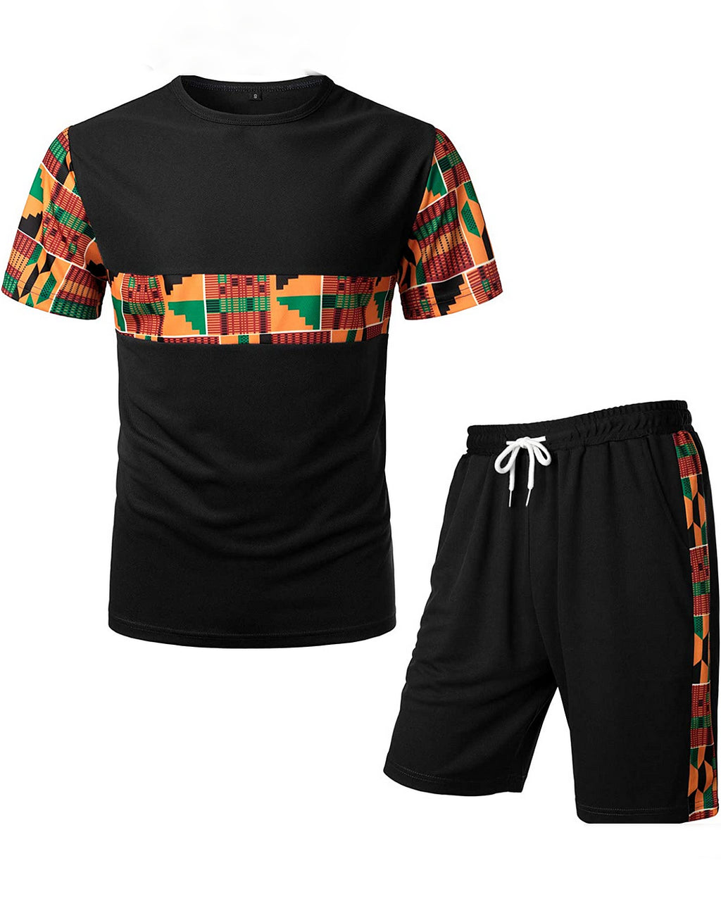 Men's Printed Colorblock T-Shirt and Shorts Set 017