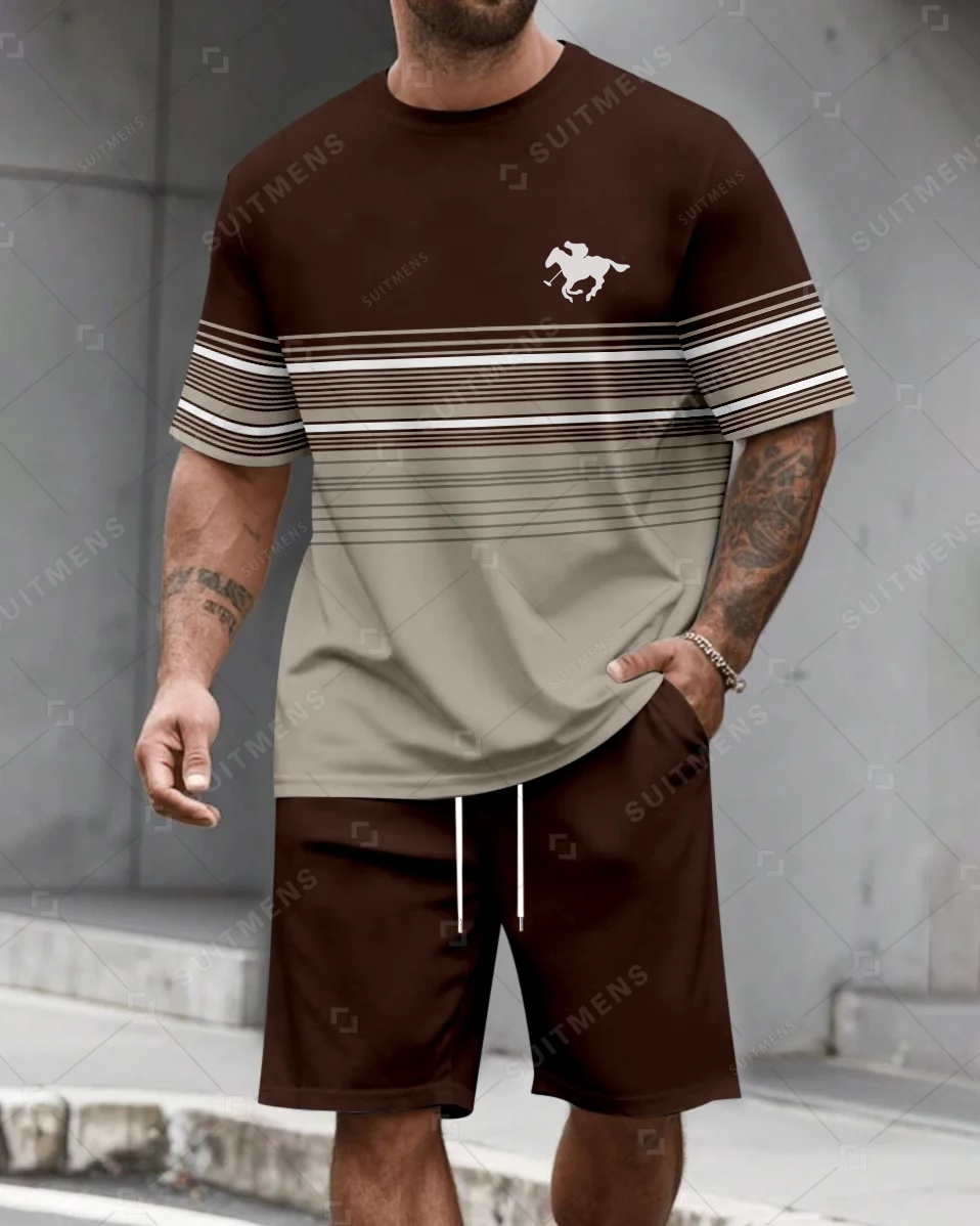 Men's Summer Color Matching Round Neck Set 608