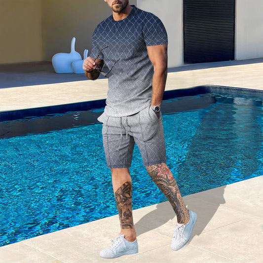Suitmens Men's Printed Round Neck Short Sleeve Suit 11