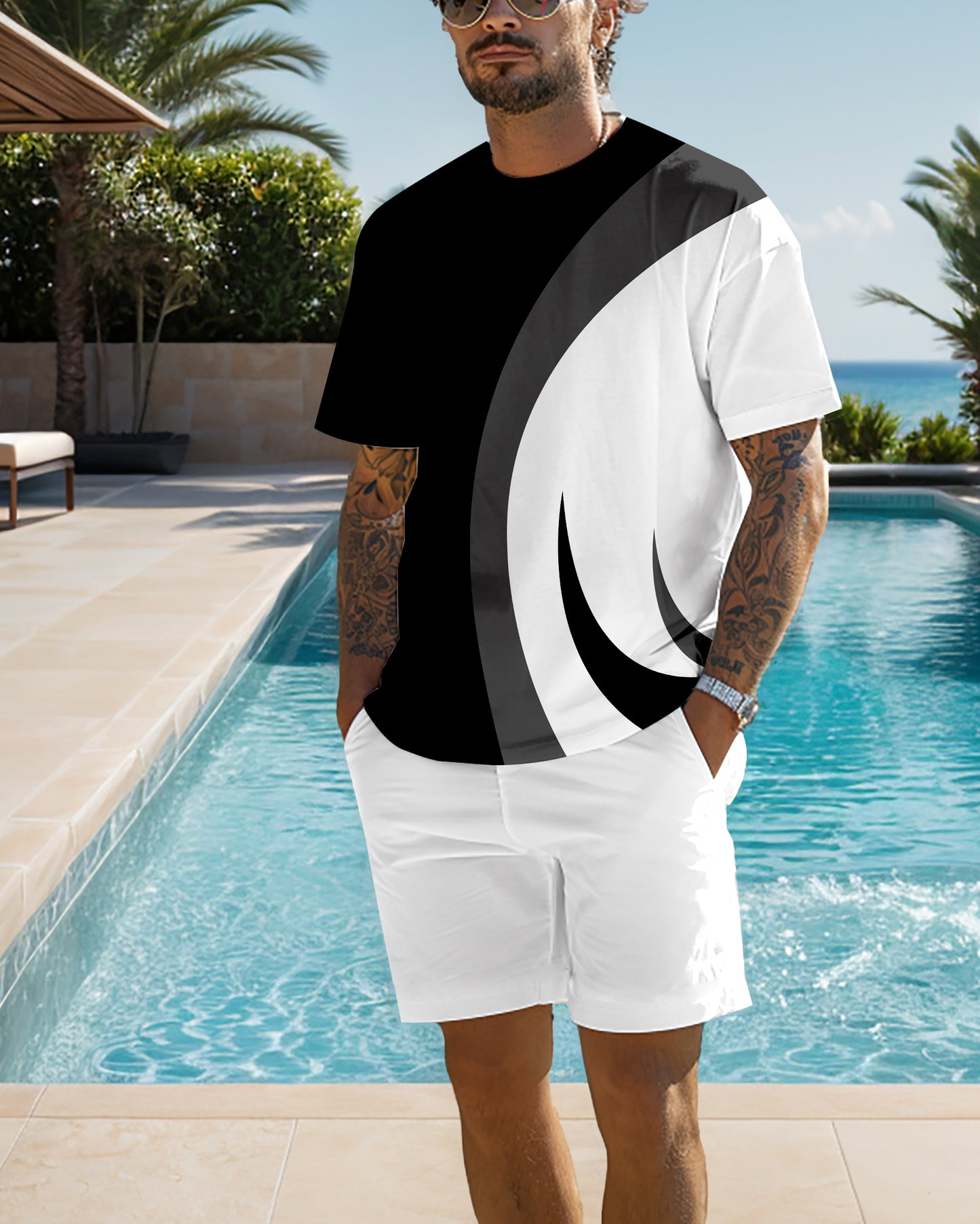 Men's casual gradient printed shorts Set 534
