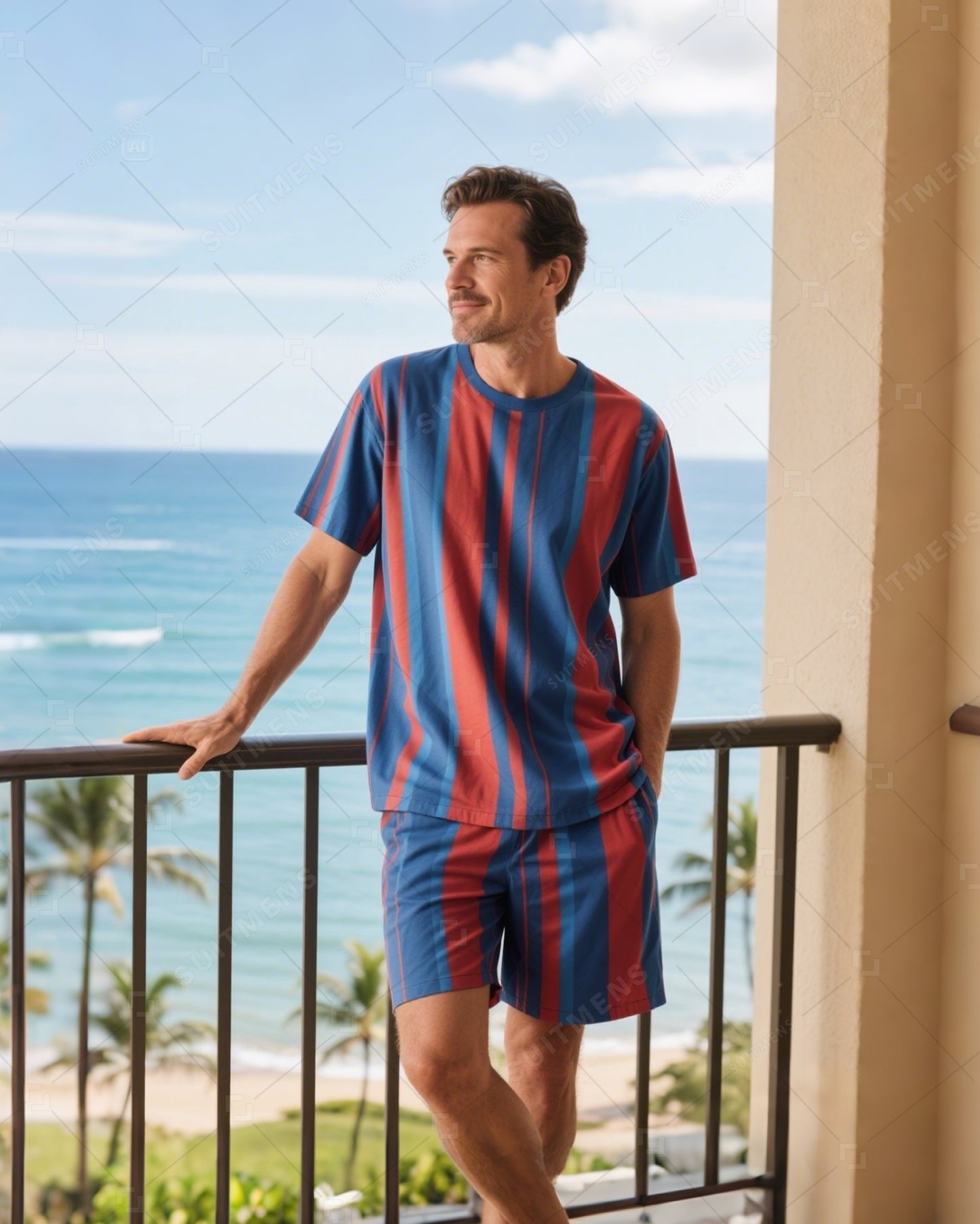 Men's Summer Vacation Round Neck Set 030