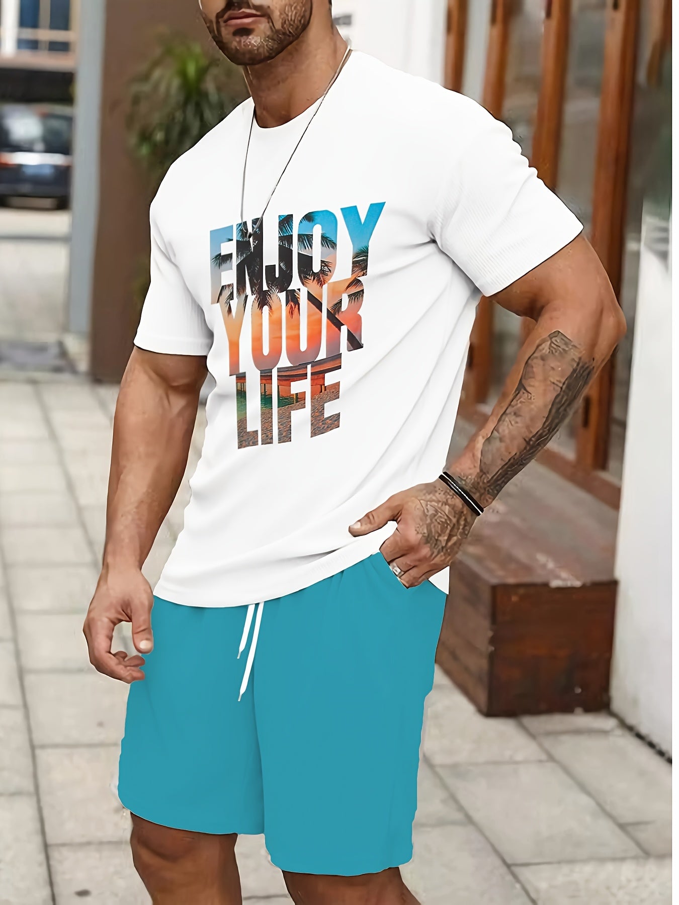 Men's Holiday Summer Round Neck Set 129