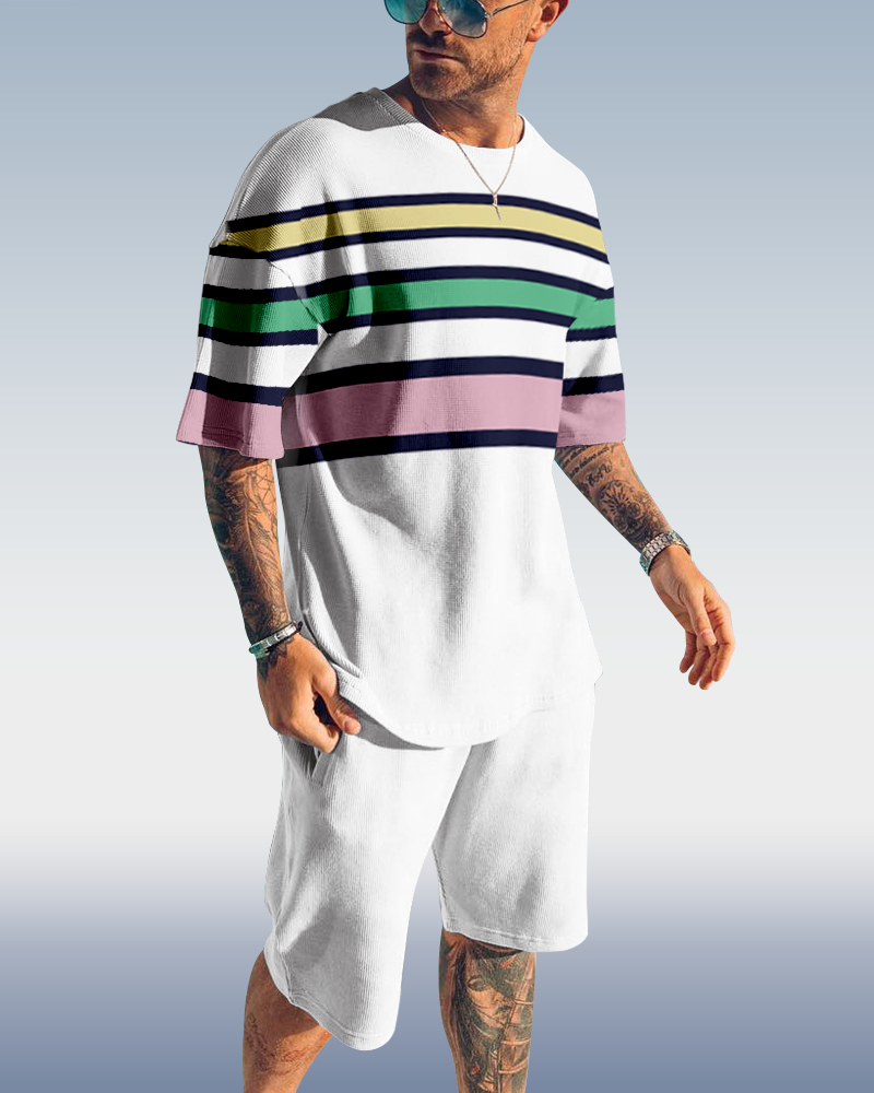 Men's color block printed shorts suit 437
