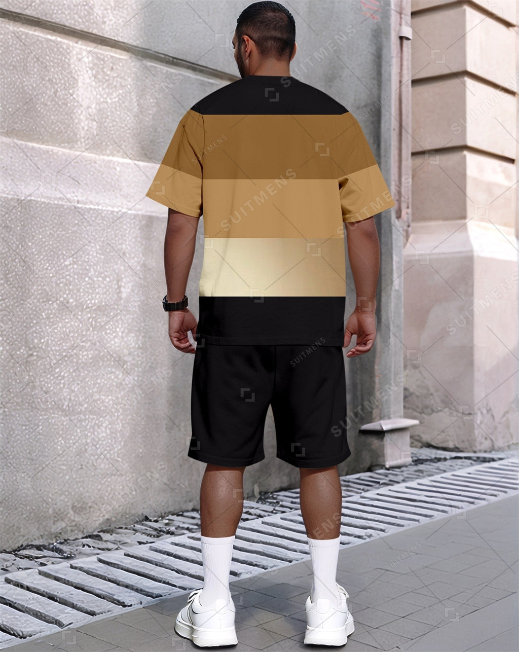 Men's Summer Colorblock Printed Round Neck Set 638