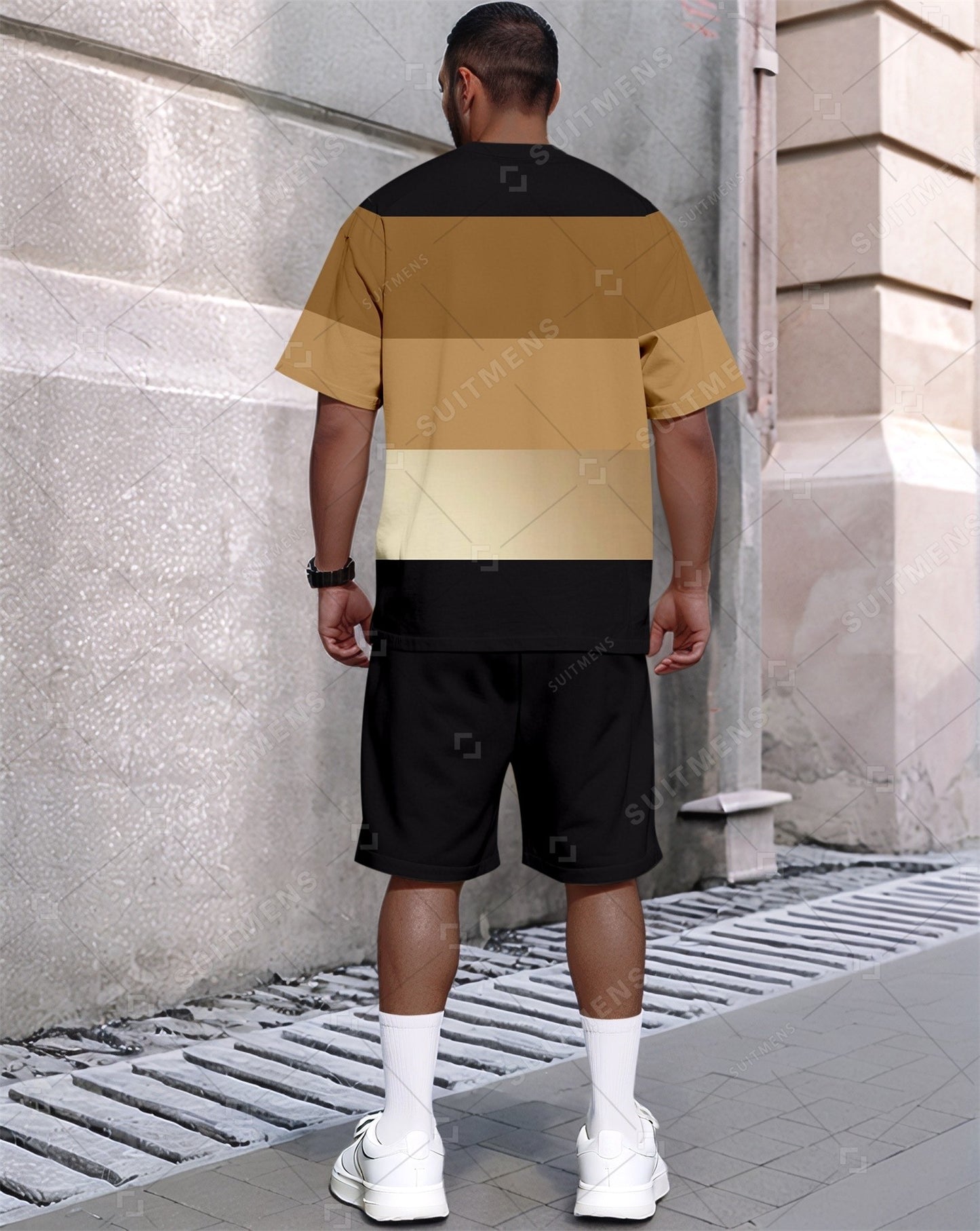 Men's Summer Colorblock Printed Round Neck Set 638