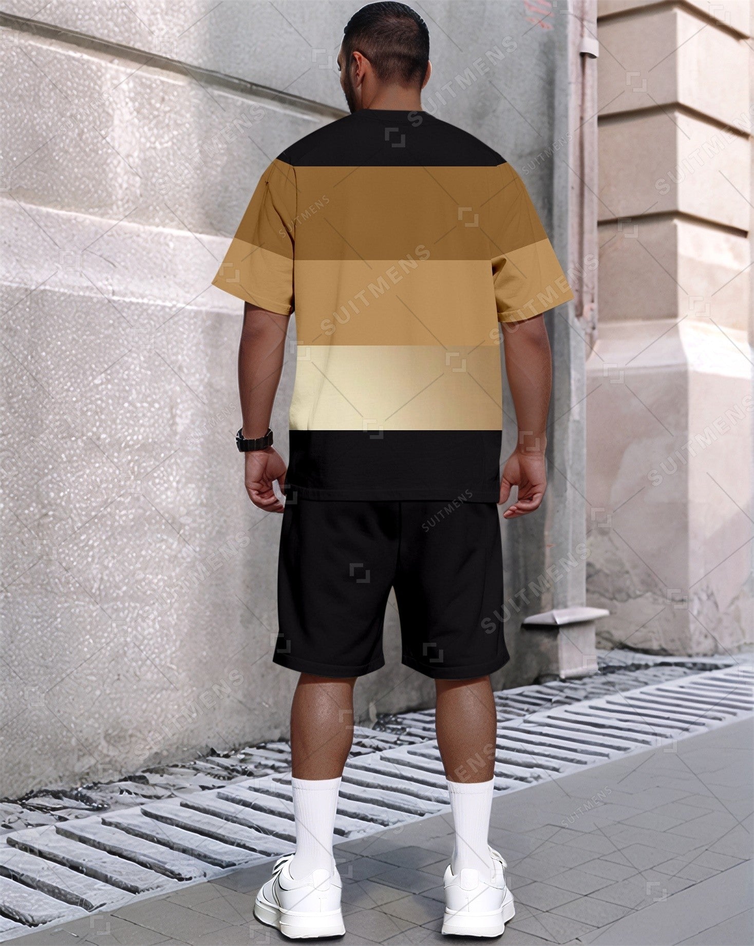 Men's Summer Colorblock Printed Round Neck Set 638