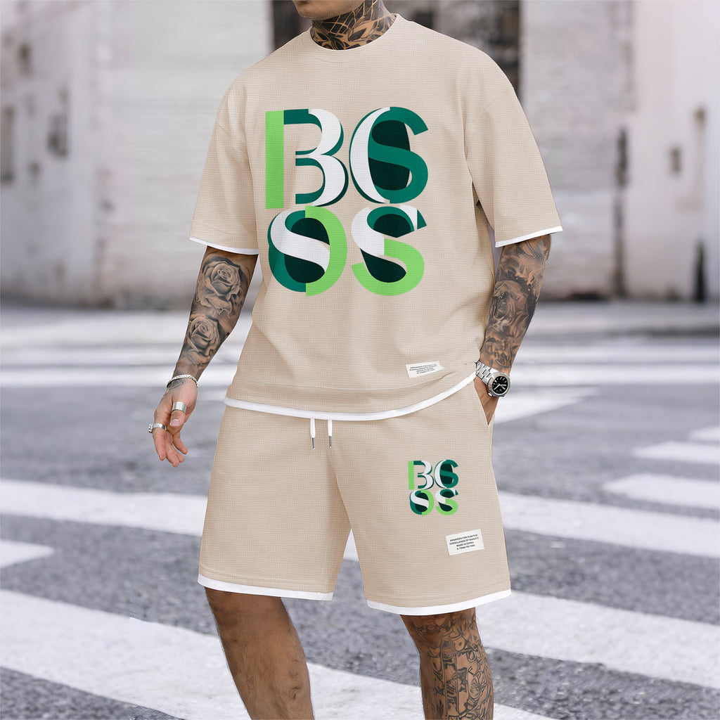 Men's Luxury Waffle-Knit Short-Sleeve Shirt & Shorts Set 10
