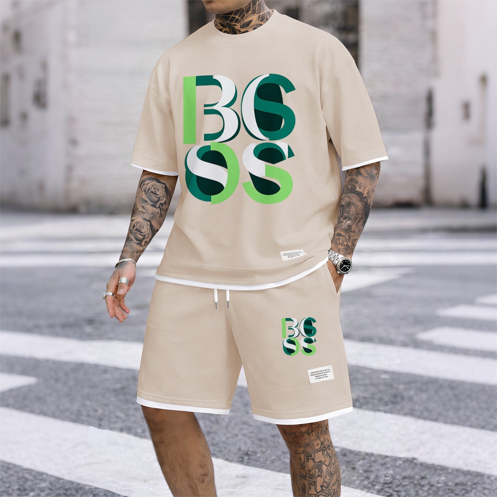 Men's Luxury Waffle-Knit Short-Sleeve Shirt & Shorts Set 10