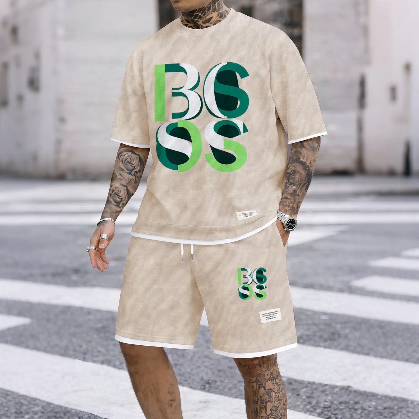 Men's Luxury Waffle-Knit Short-Sleeve Shirt & Shorts Set 10