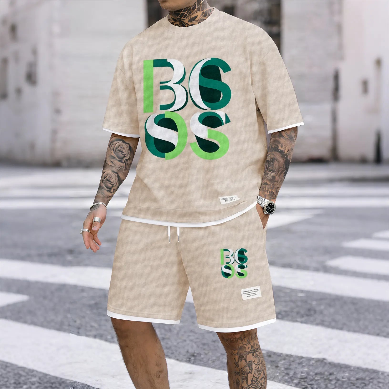 Men's Luxury Waffle-Knit Short-Sleeve Shirt & Shorts Set 10
