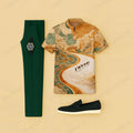 Men's Casual Yellow Path Printed Short-Sleeve T-Shirt And Pants Two-Piece Set