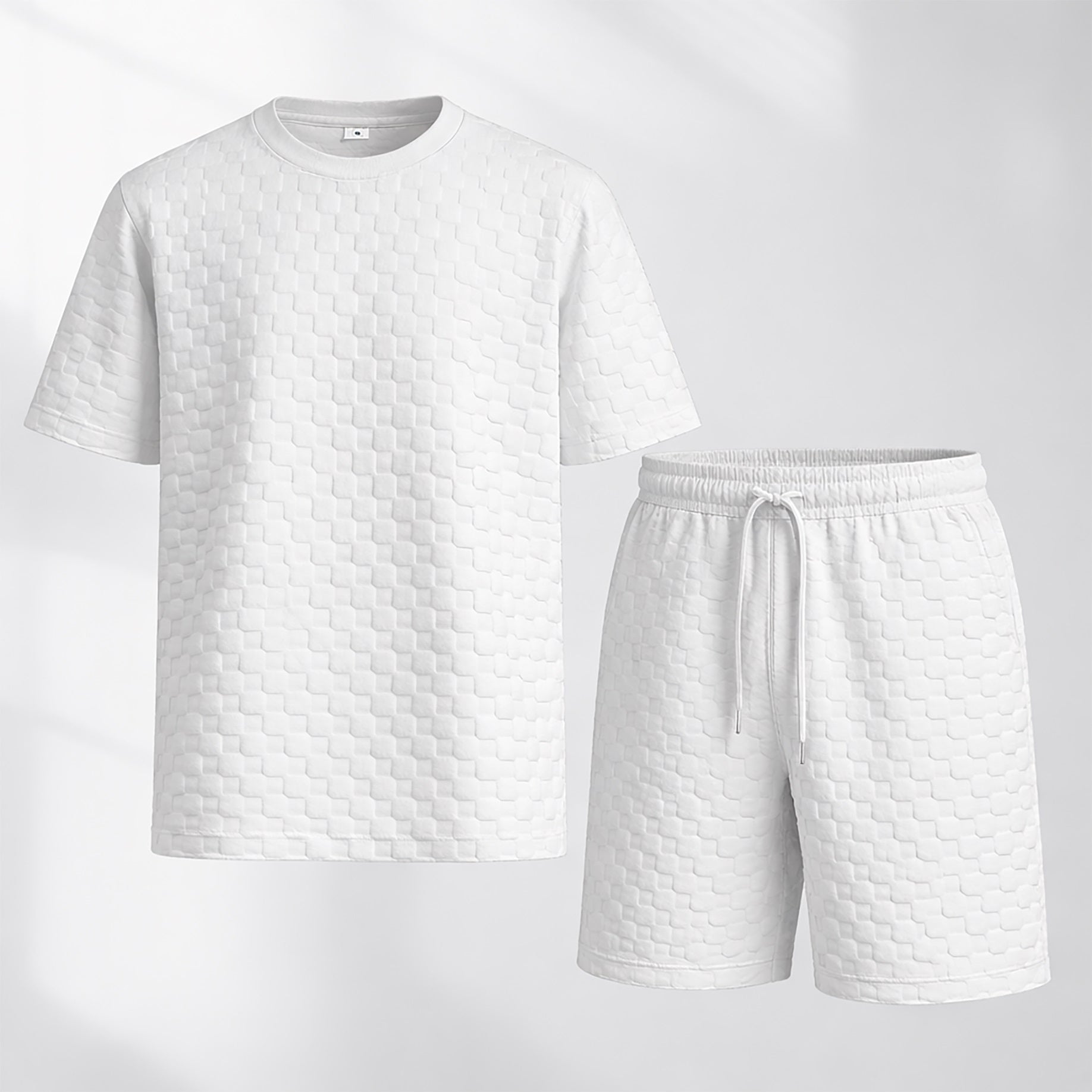 Men's Spring And Summer Drawstring Shorts Set, A Casual Summer Outfit, Including A Short-Sleeved Shirt And Shorts, Suitable For Everyday Wear And Sports Activities. A Two-Piece Set For A Relaxed And Active Lifestyle.