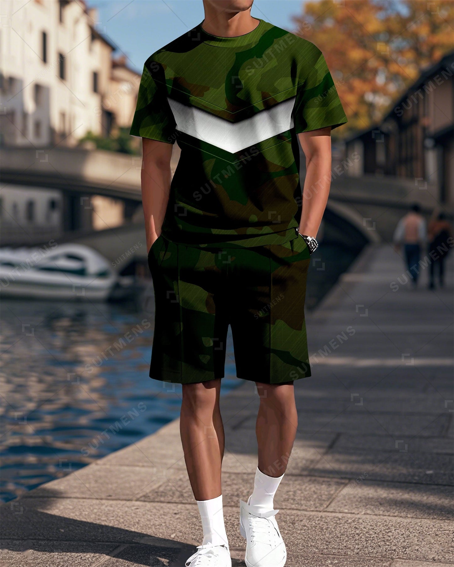 Men's Camouflage Printed Casual Summer Round Neck Set 2022