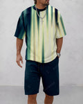 Men's Summer Colorblock Printed Round Neck Suit 079