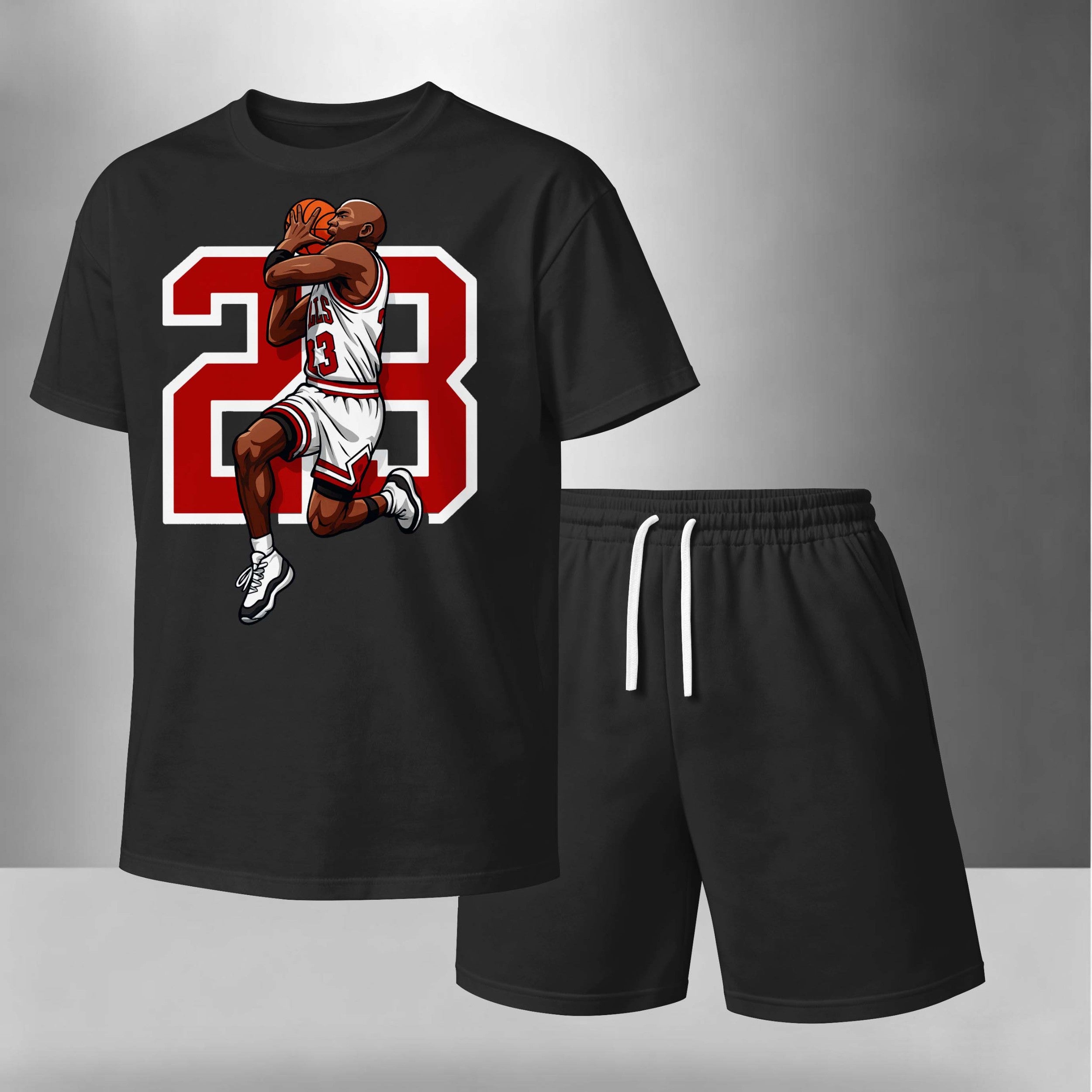 Men’s Summer 2 Piece Set, Basketball 23 Letter Print Short Sleeve T Shirt and Drawstring Shorts Matching Outfit, Lightweight Breathable Casual Set for Travel, Streetwear, Beach, Vacation, and Daily Wear
