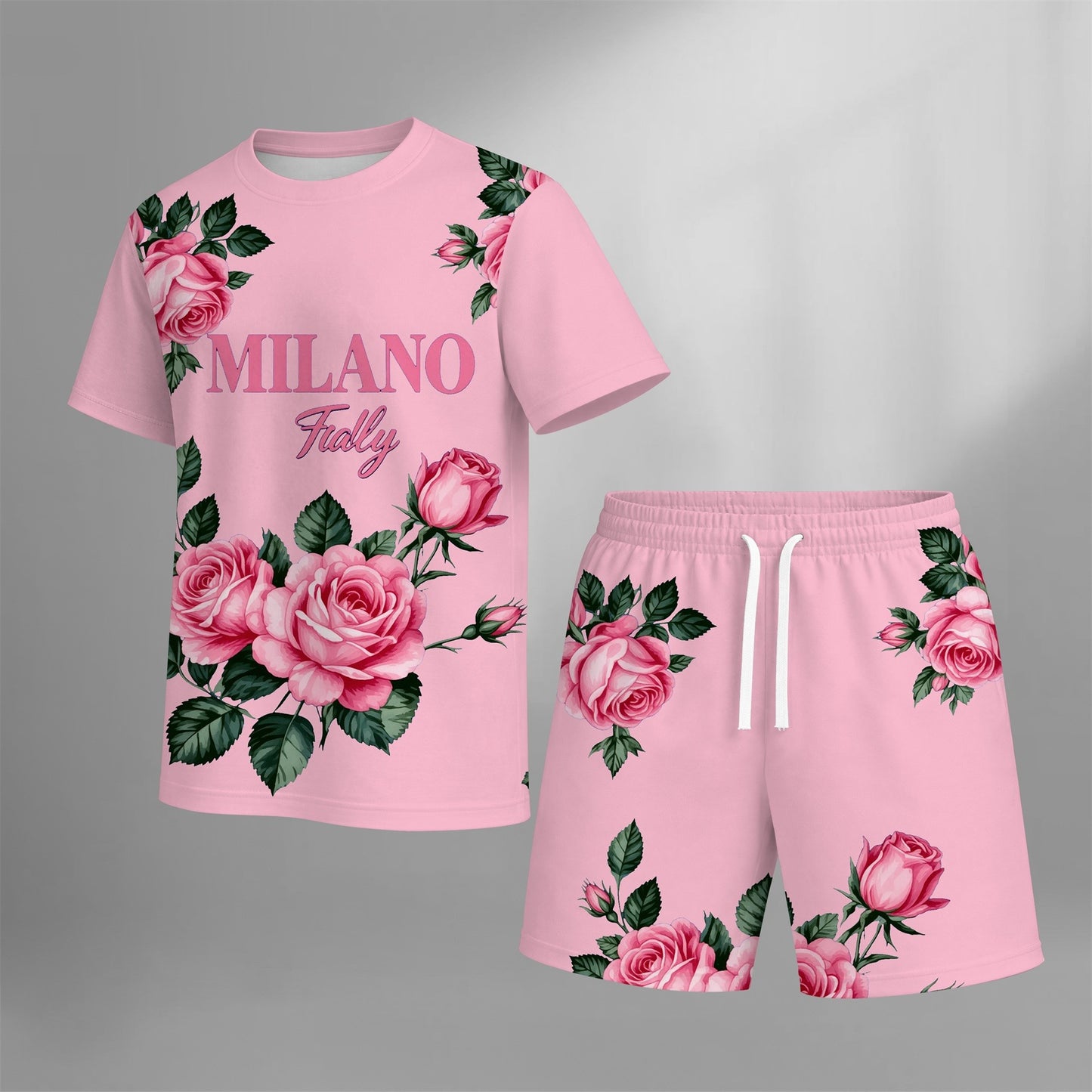 Men’s MILANO Graphic T Shirt and Shorts Set, Italy Inspired 2 Piece Matching Outfit with Short Sleeve Tee and Elastic Waist Drawstring Shorts, Soft Breathable Summer Set for Holiday, Street Style, Travel, and Everyday Wear