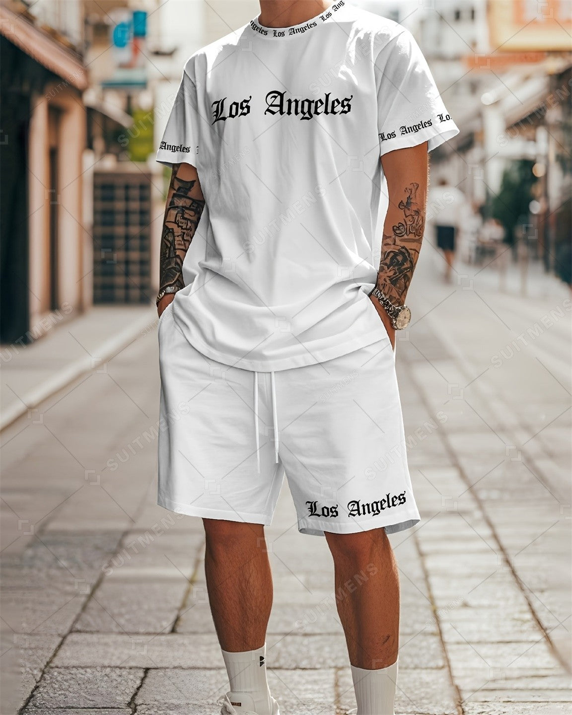 Men's Summer Simple Printed Round Neck Set 951