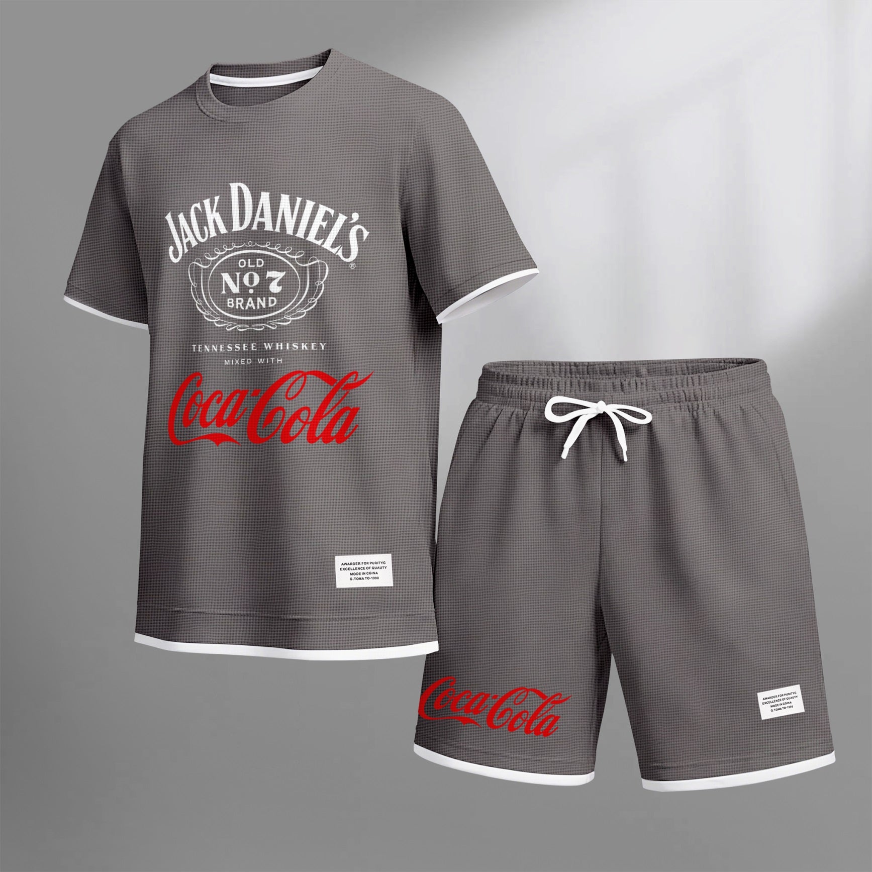 Men's Beer Print Drawstring Shorts Set, Suitable For Spring And Summer Wear, Casual Summer Set, Including Short-Sleeved Shirt And Shorts, Suitable For Everyday Wear And Sports 06
