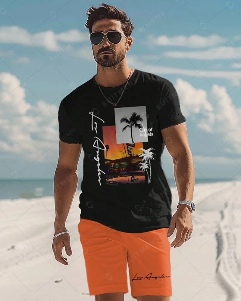 Men's Beach Vacation Casual Shorts Set 468