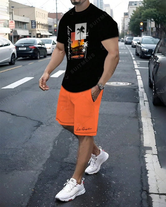 Men's Color Matching Casual Shorts Set 429