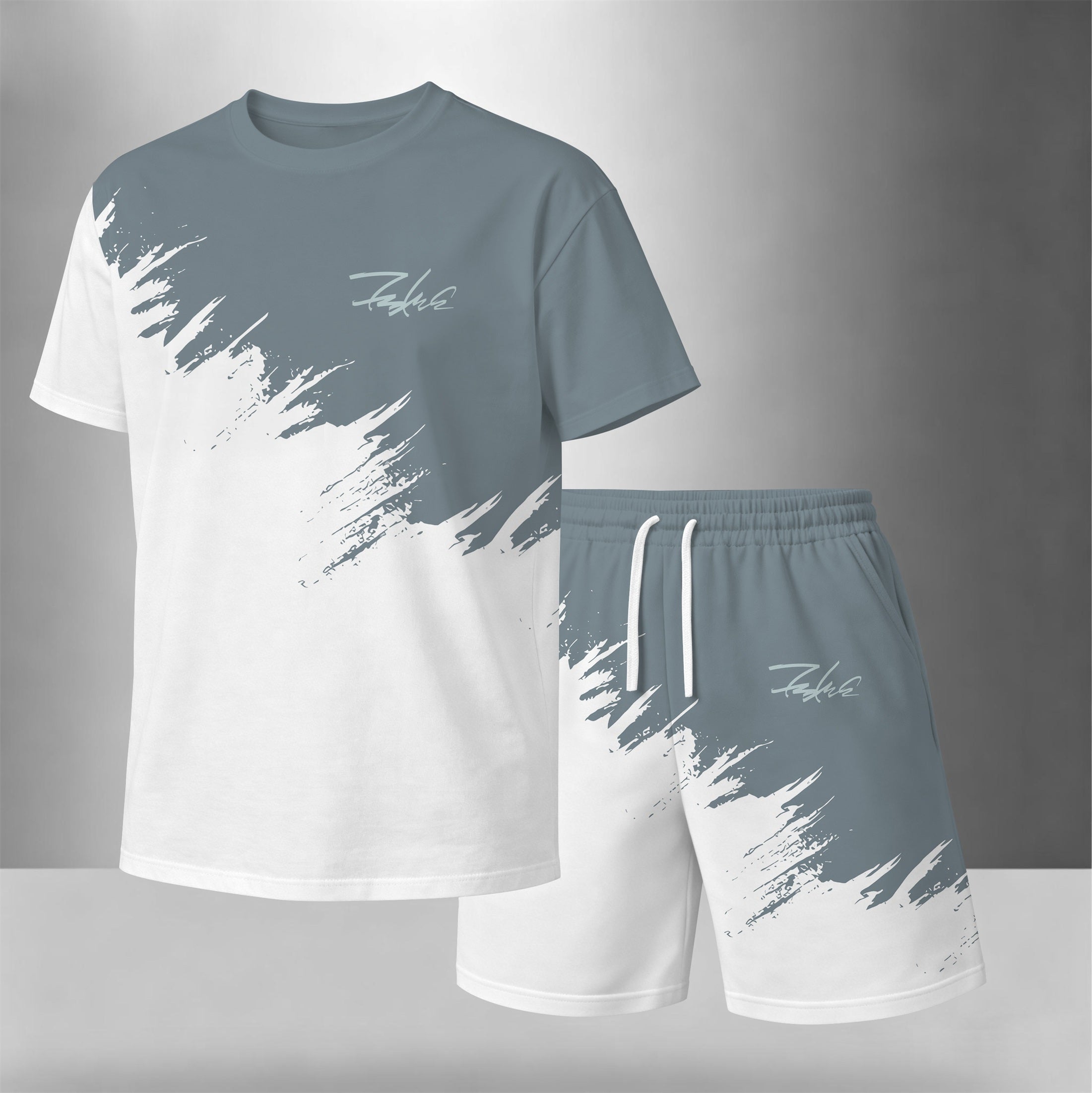 Men’s Casual 2 Piece Shorts Set, Gradient Color Block Short Sleeve T Shirt and Drawstring Shorts Matching Outfit, Lightweight Breathable Summer Tracksuit for Daily Wear, Vacation, Streetwear, Travel, Lounging, Workout and Weekend Comfort