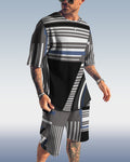 Men's spring and summer striped printed suit 004