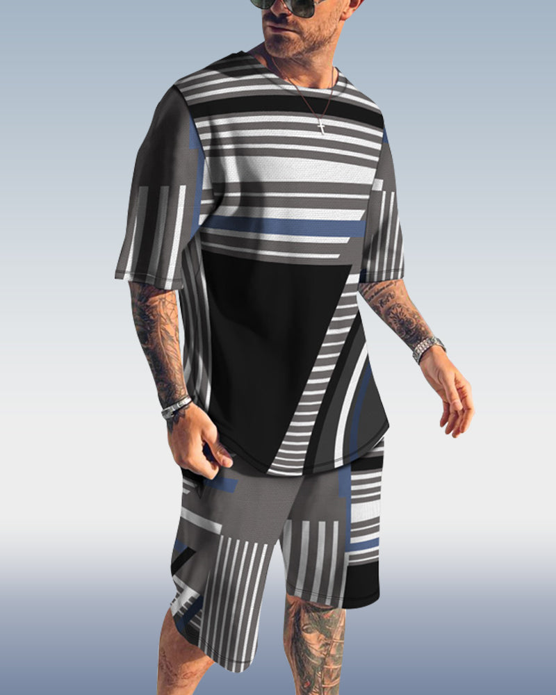 Men's spring and summer striped printed suit 004
