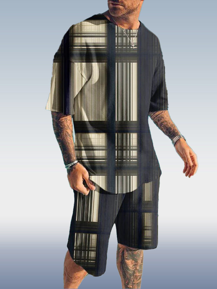 Suitmens Men's Colorblock Print Shorts Set 345