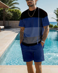Men's color block printed shorts set 467