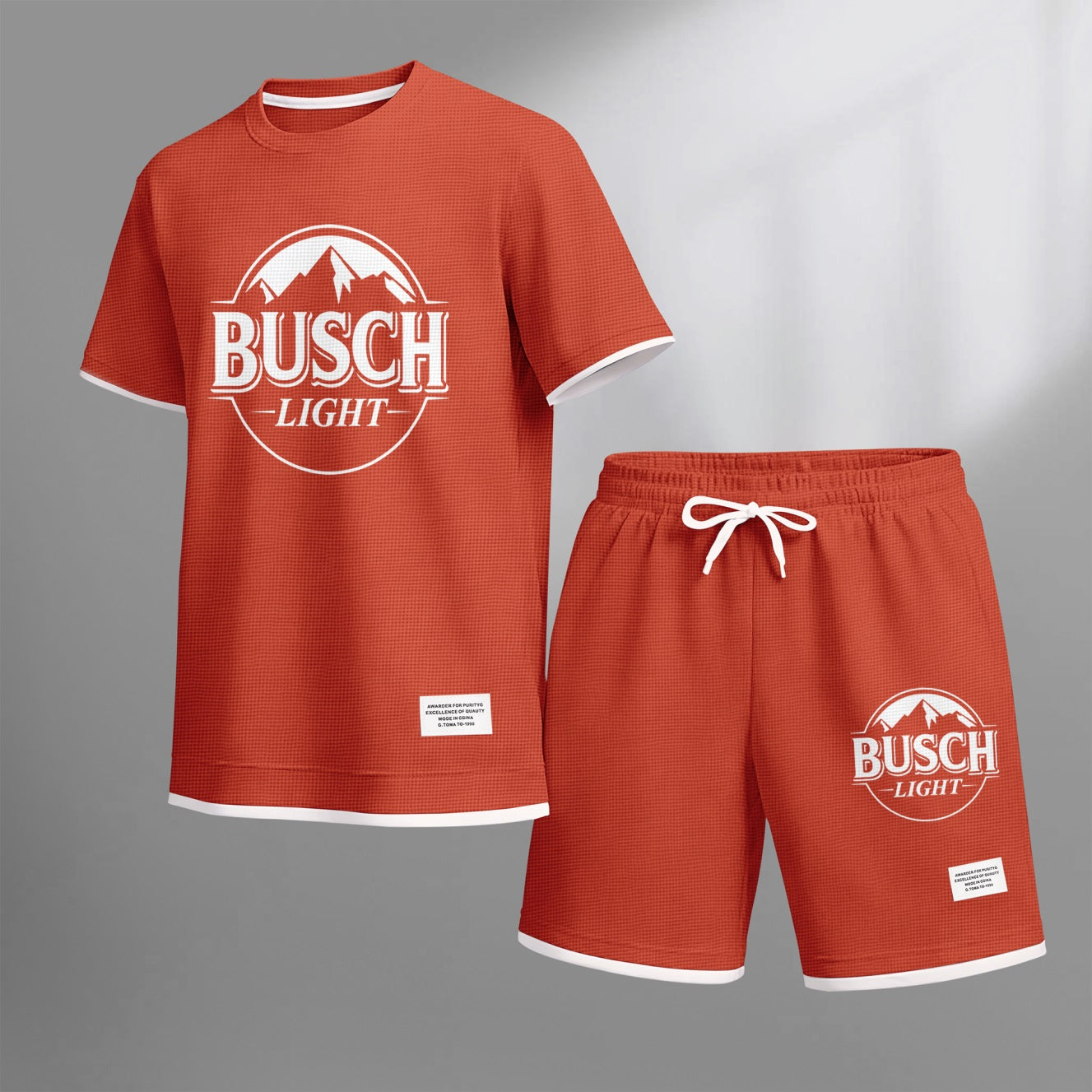 Men's Light Beer Lover Print Waffle Fabric Short-Sleeved Shirt And Shorts Set