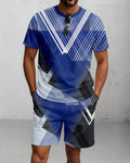 Men's Summer Colorblock Printed Round Neck Suit 071