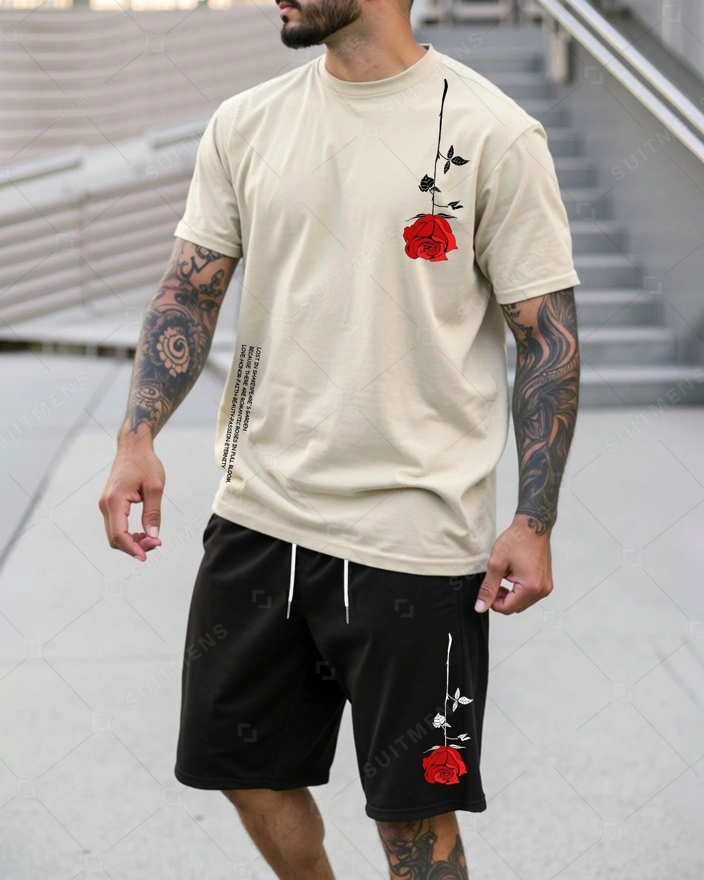 Men's Color Matching Casual Shorts Set 416