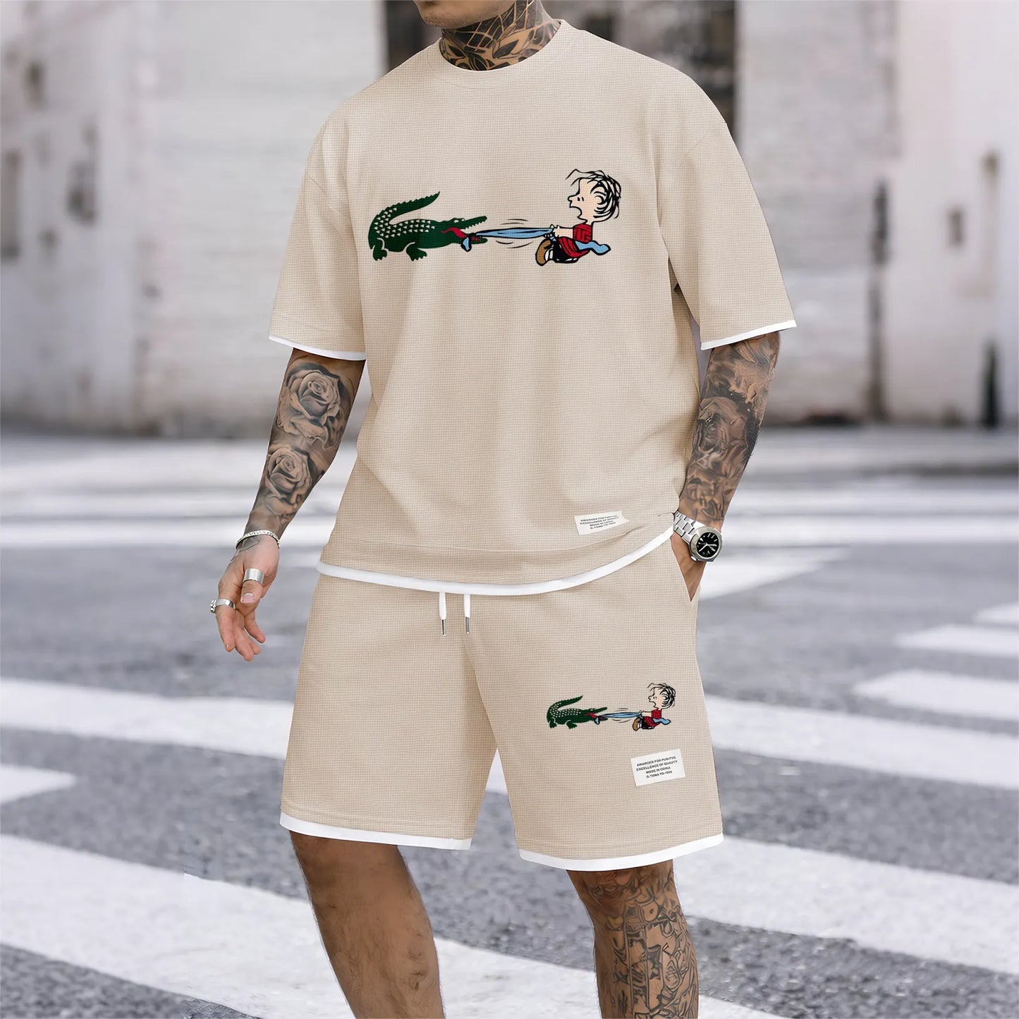 Men's Luxury Waffle-Knit Short-Sleeve Shirt & Shorts Set 14