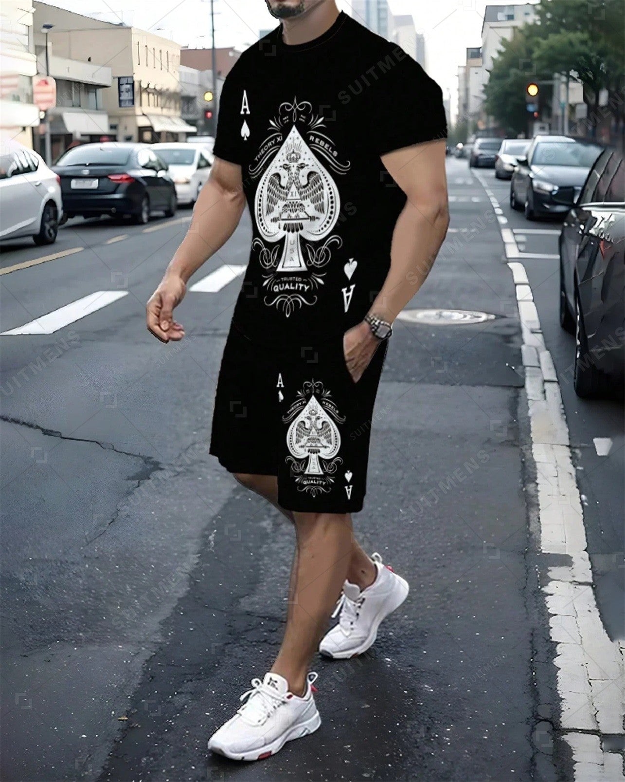 Men's Color Matching Casual Shorts Set 426