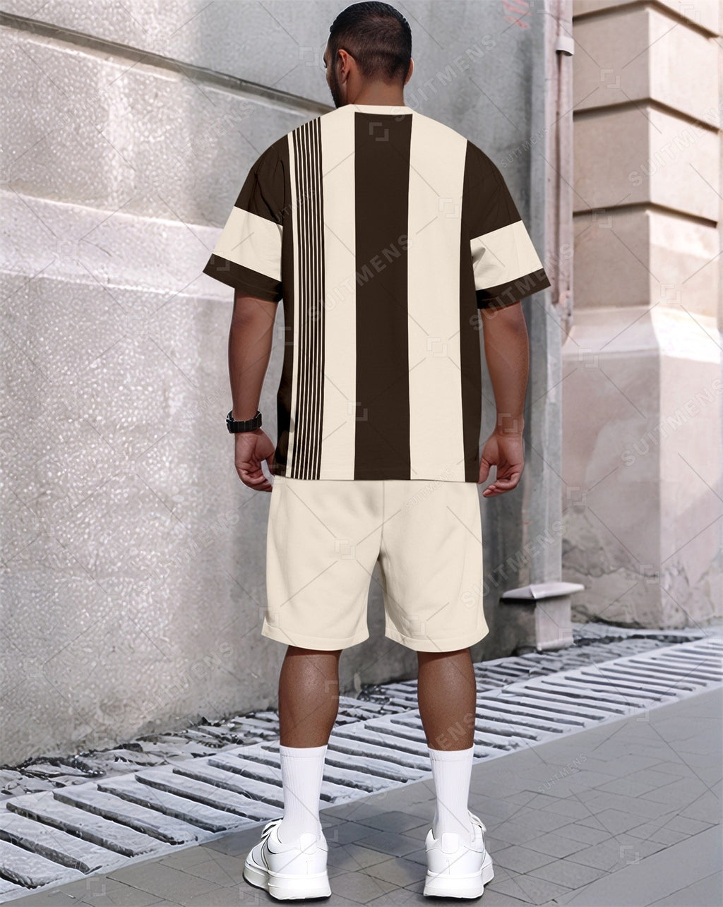 Men's Summer Colorblock Printed Round Neck Set 380