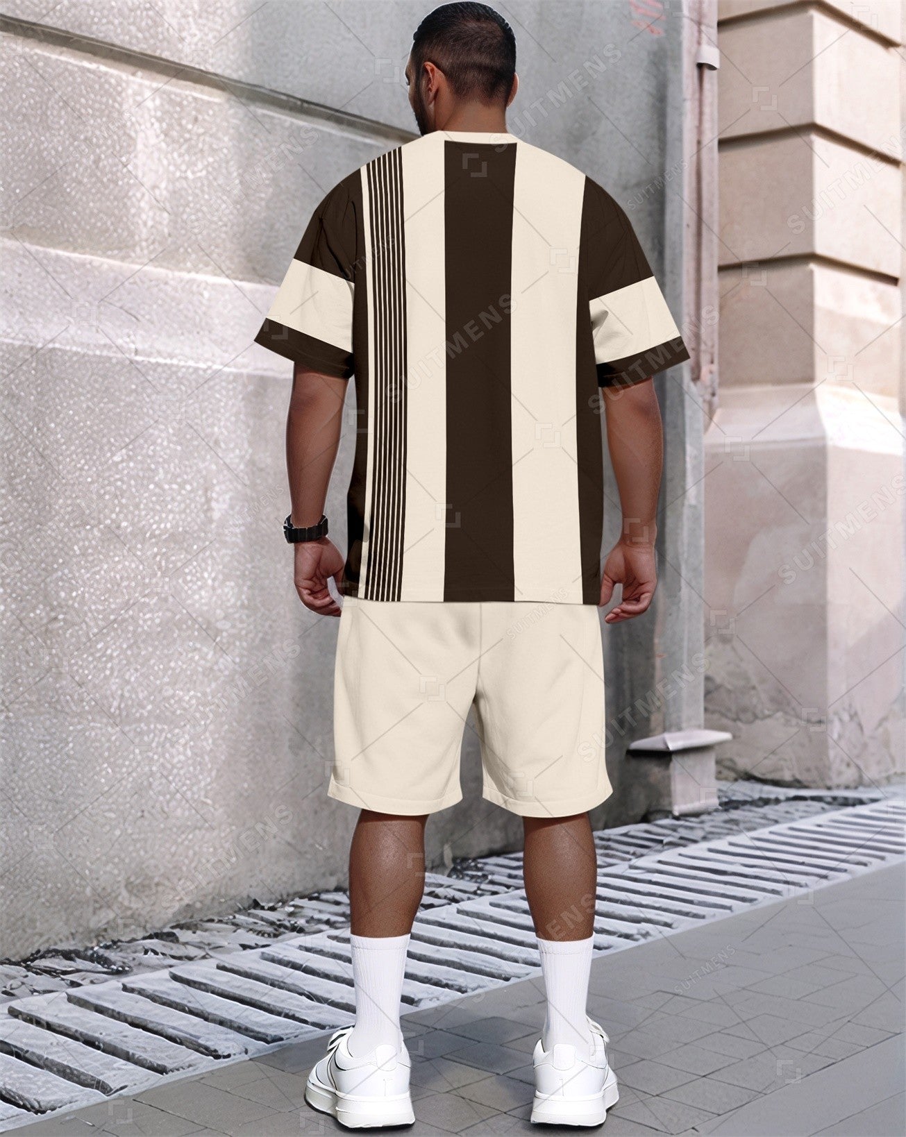 Men's Summer Colorblock Printed Round Neck Set 380