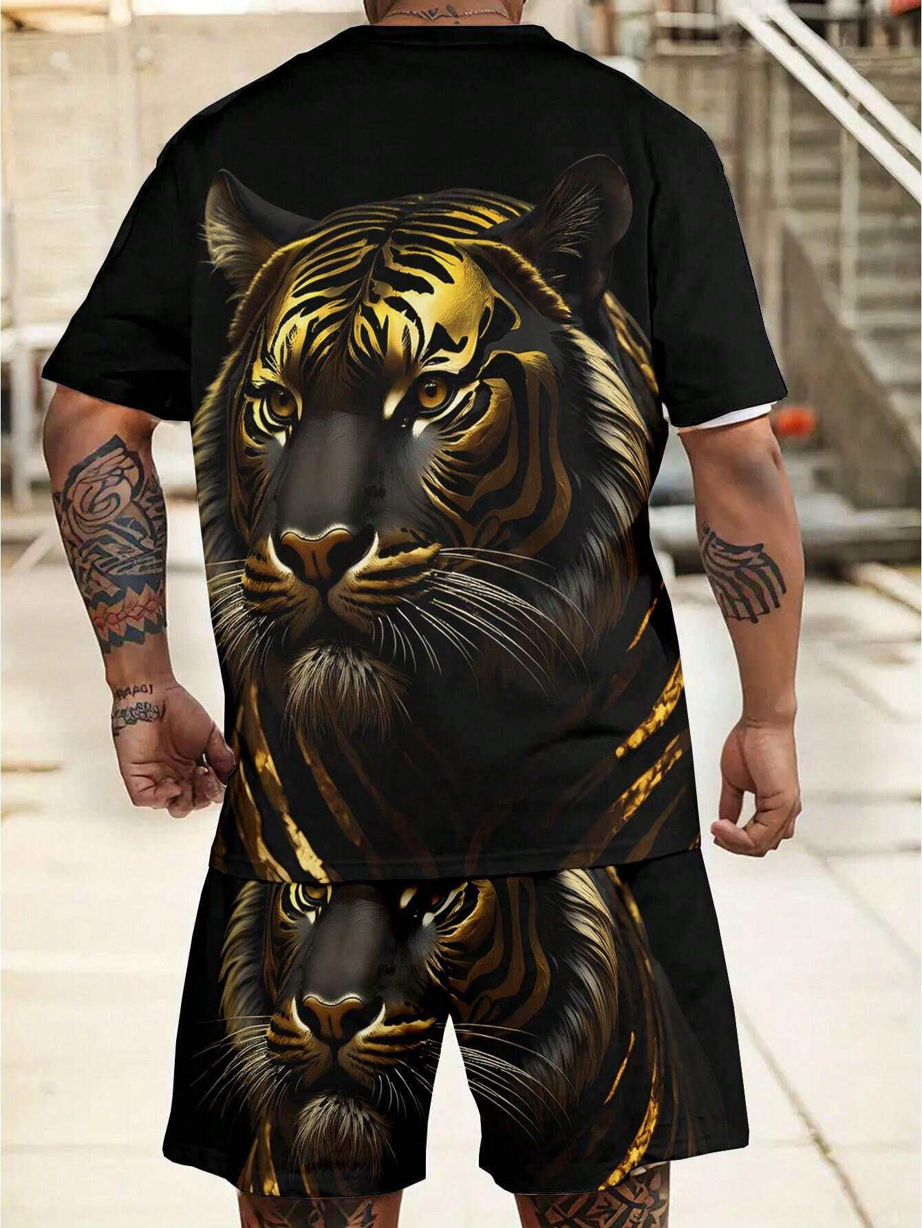 Men's Tiger Printed Casual Shorts Set 413