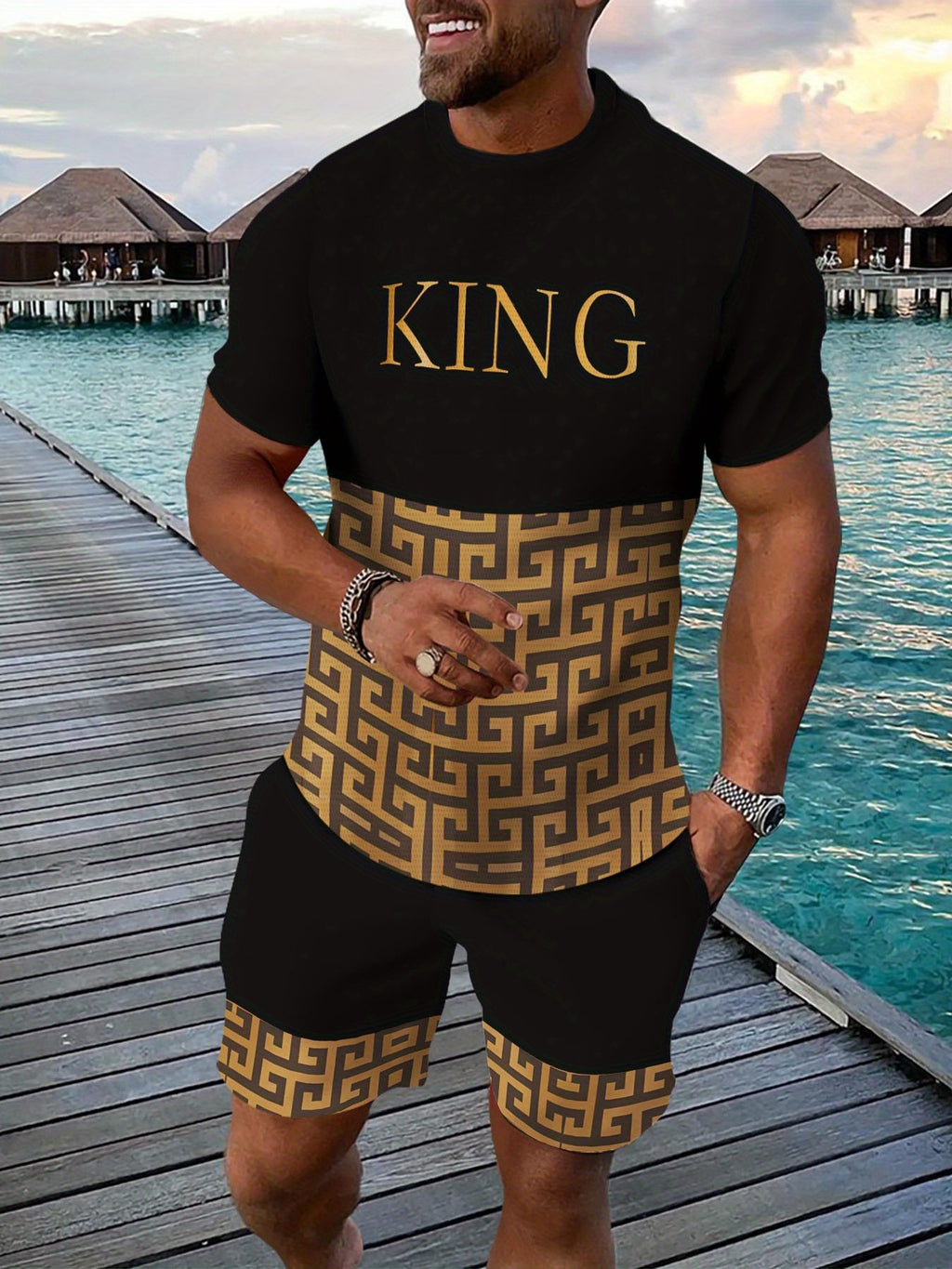 Men's Summer Gorgeous Printed Round Neck Set 986