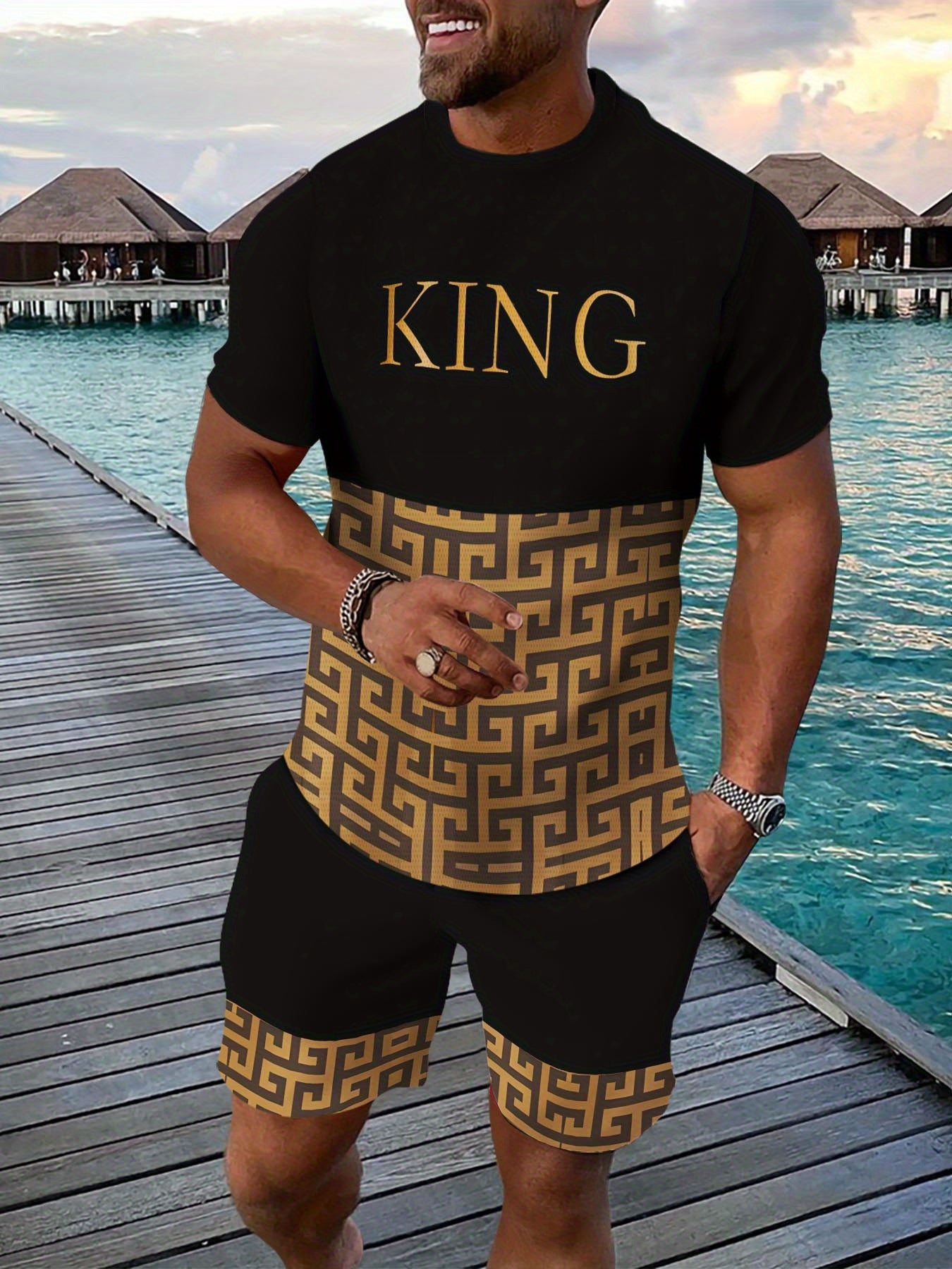Men's Summer Gorgeous Printed Round Neck Set 986