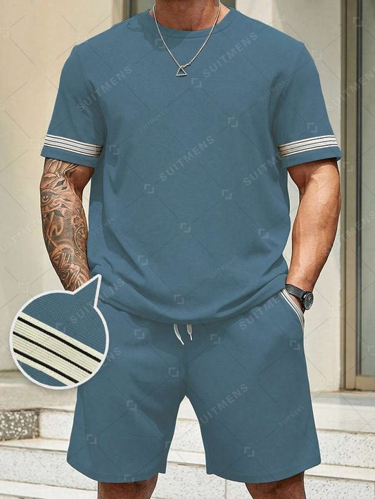 Men's Summer Simple Waffle Round Neck Set 419